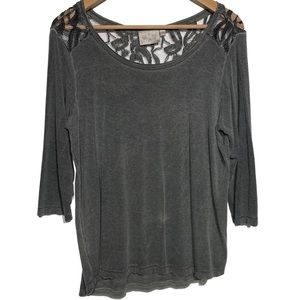 Dontelle lace back shirt womens large made in Turkey grey shirt laced 3/…